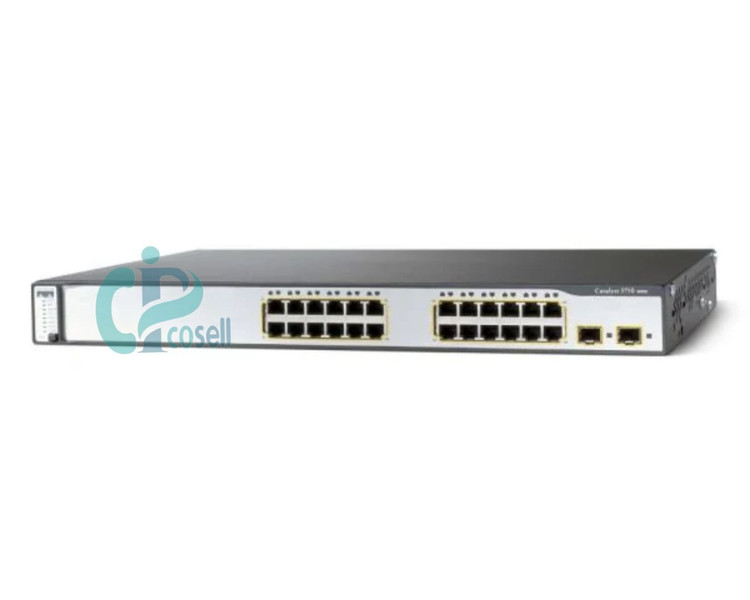 سوئیچ سیسکو ۲۴ پورت 10/100 مدل WS-C3750-24PS-S با قابلیت PoE و دو پورت SFP