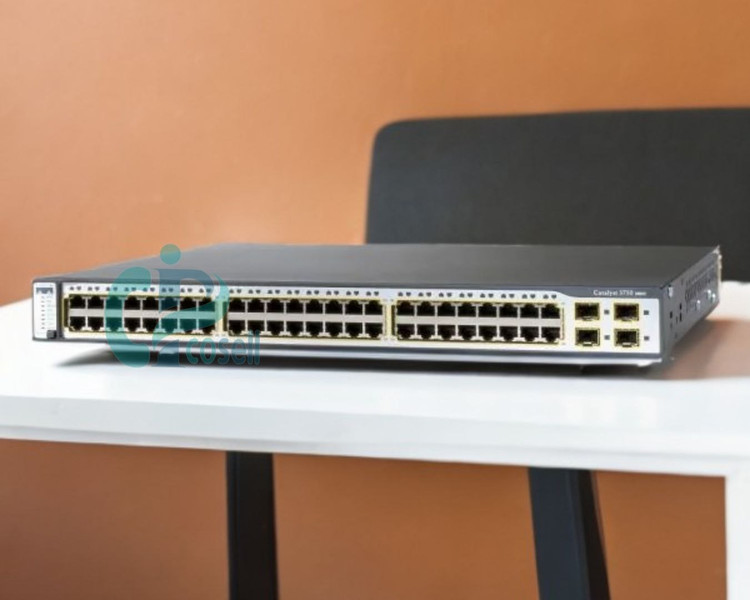سوئیچ سیسکو ۴۸ پورت گیگابیت PoE مدل WS-C3750G-48PS-S با ۴ پورت SFP و قابلیت استک