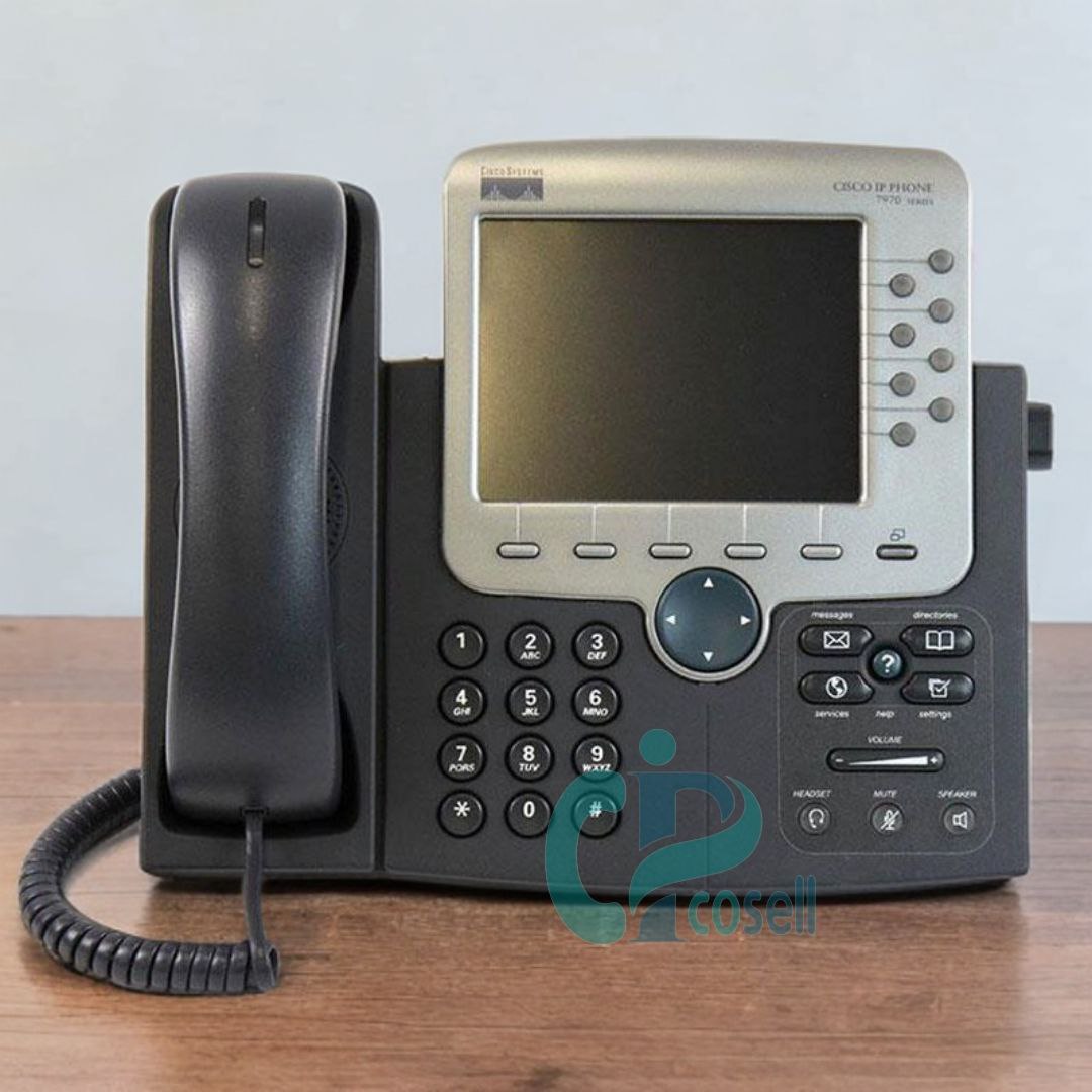 تلفن آی‌پی سیسکو CP-7970G با نمایشگر رنگی لمسی، ۸ کلید قابلیت، دو پورت شبکه و PoE
